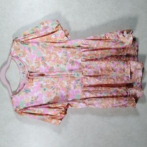 04161 Jodifl peach, pink & green floral print satin blouse L NWT